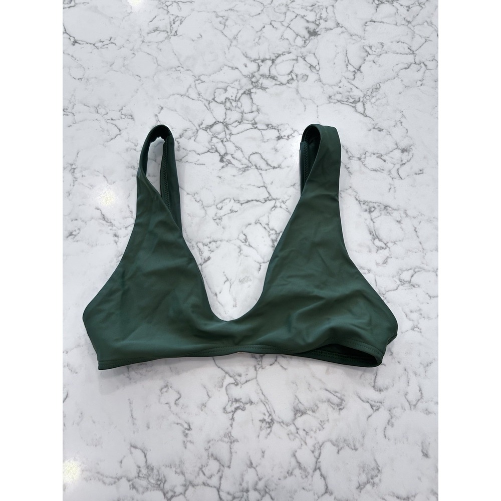 NWOT Quince Palm Green Italian Plunge Bikini Top Size XS